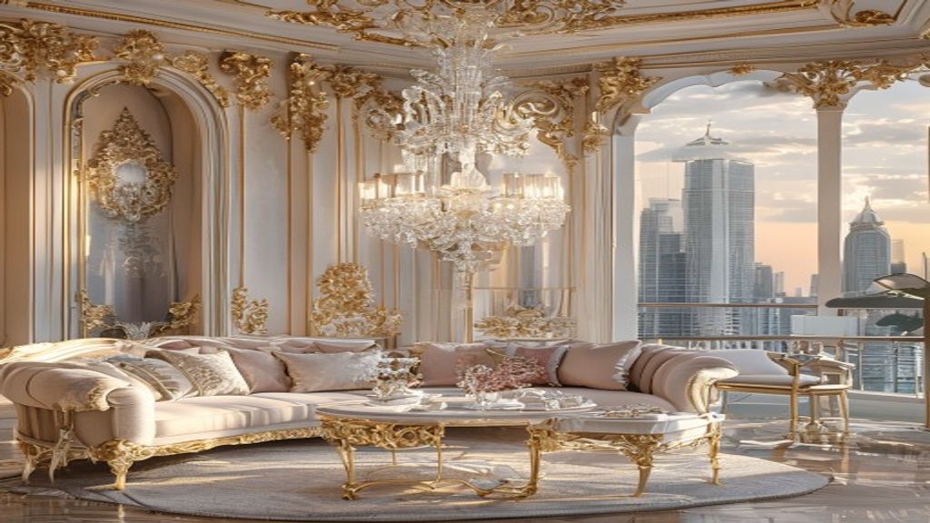 Elegant Rococo residence showcasing intricate plasterwork, pastel façade, and lavish interior details.