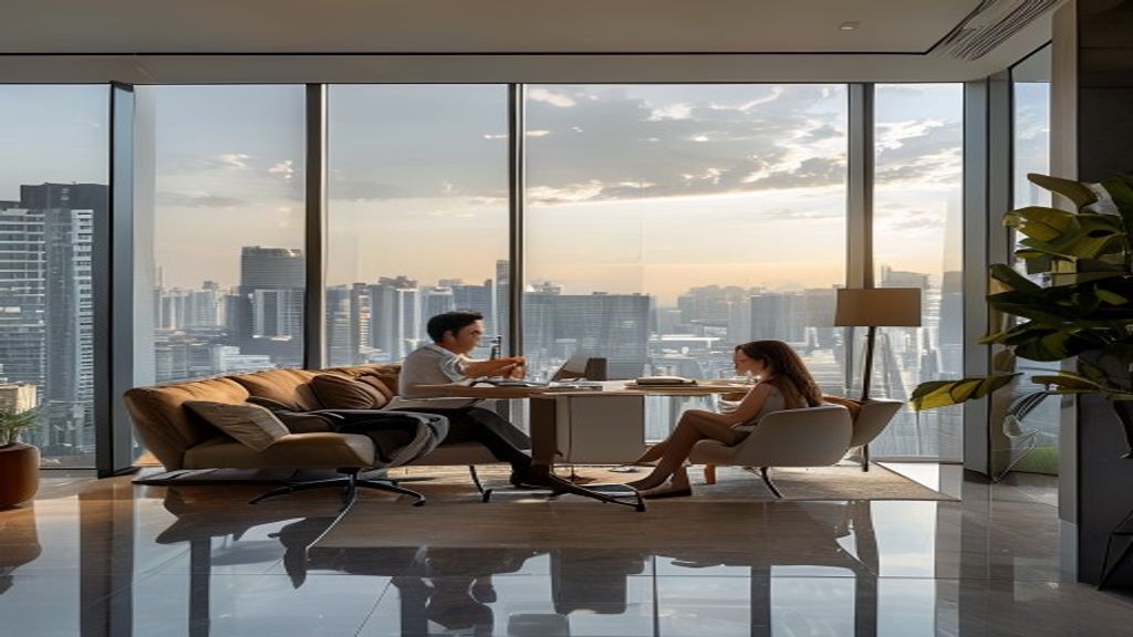 Spacious two bedroom apartments with modern kitchen, hardwood floors, and city views.