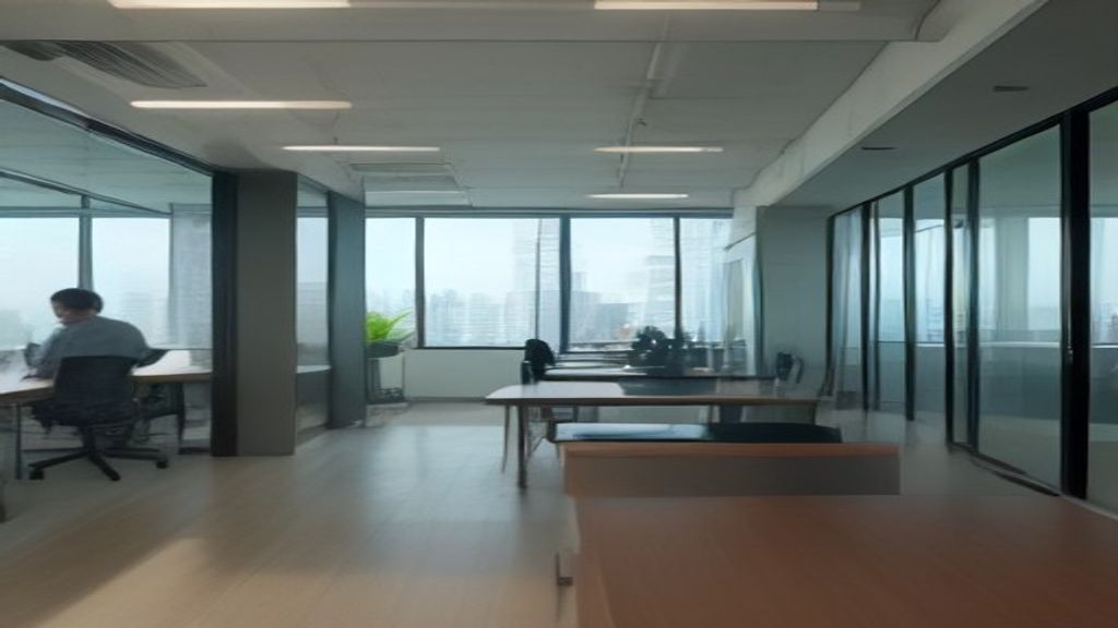 Modern coworking space with WeWork branding, flexible office rental for startups and freelancers.
